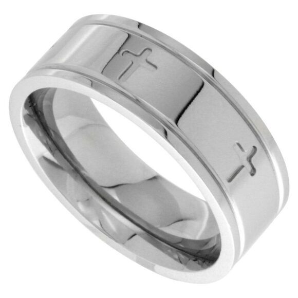 Surgical Stainless Steel 8mm Cross Wedding Band